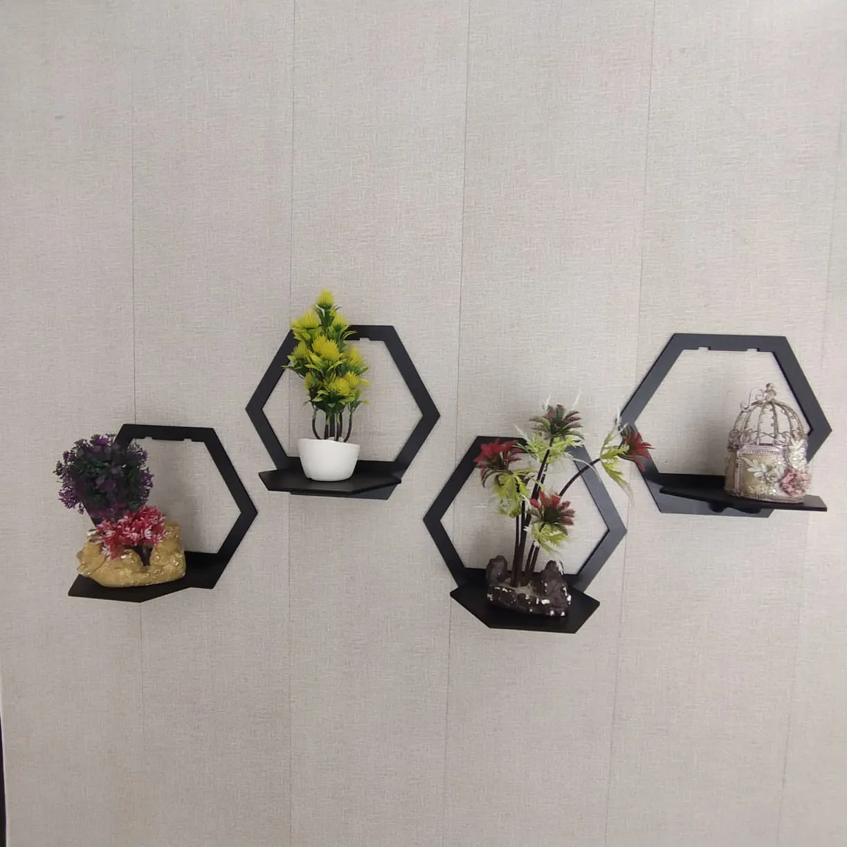 (3 pcs set ) Hexagon Shape 3D Wooden Wall Shelf - Image 4