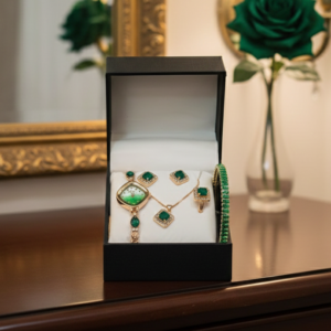 Chic Womens Digital Display Watch With Emerald Green Jewellery