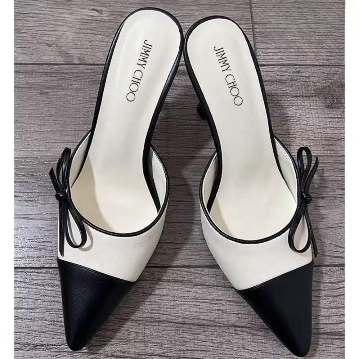 Jimmy Choo Pointed-Toe Leather Mules with Bow - Image 3