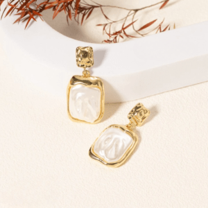 Elegant Korean Gold Foil Earrings with White Stone