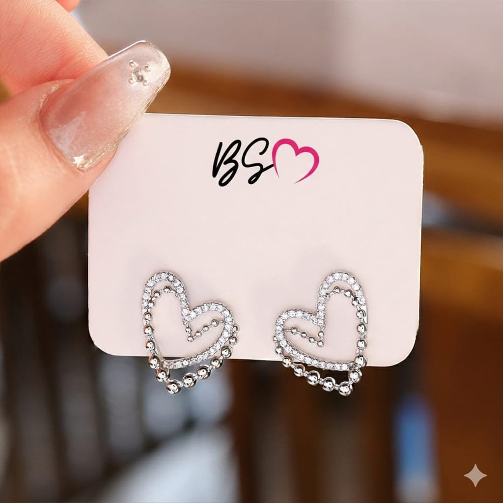 ZJE-164 Heart Shape Double Korean Earrings- Golden - Image 2