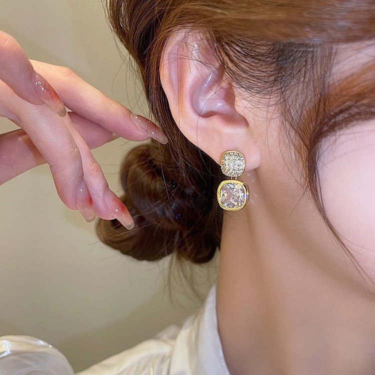 ZJE-163 Korean Zircon Crystal Earrings - Golden