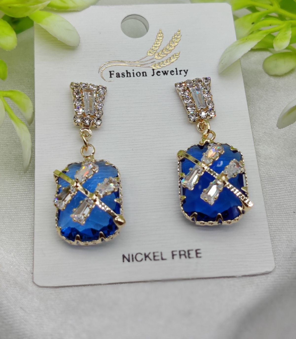 Imported Exquisite Sapphire-Blue Crystal Drop Earrings