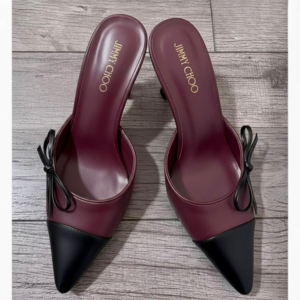 Jimmy Choo Pointed-Toe Leather Mules with Bow