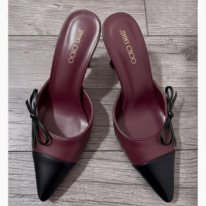Jimmy Choo Pointed-Toe Leather Mules with Bow