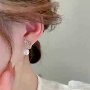 ZJE-911 Swan Pearl Earrings - Golden