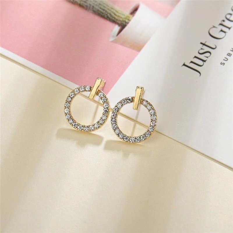 ZVT-168 Circle Zircon Korean Earrings-Golden - Image 2