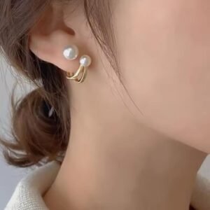 ZVT-167 Korean Pearl Circle Earrings-Golden