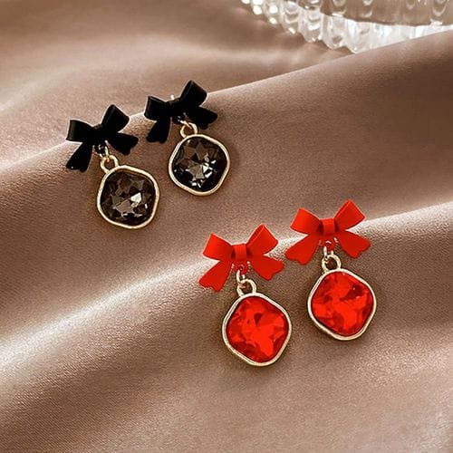 AWJ-166 Bow Shape Korean Earrings- Black - Image 2