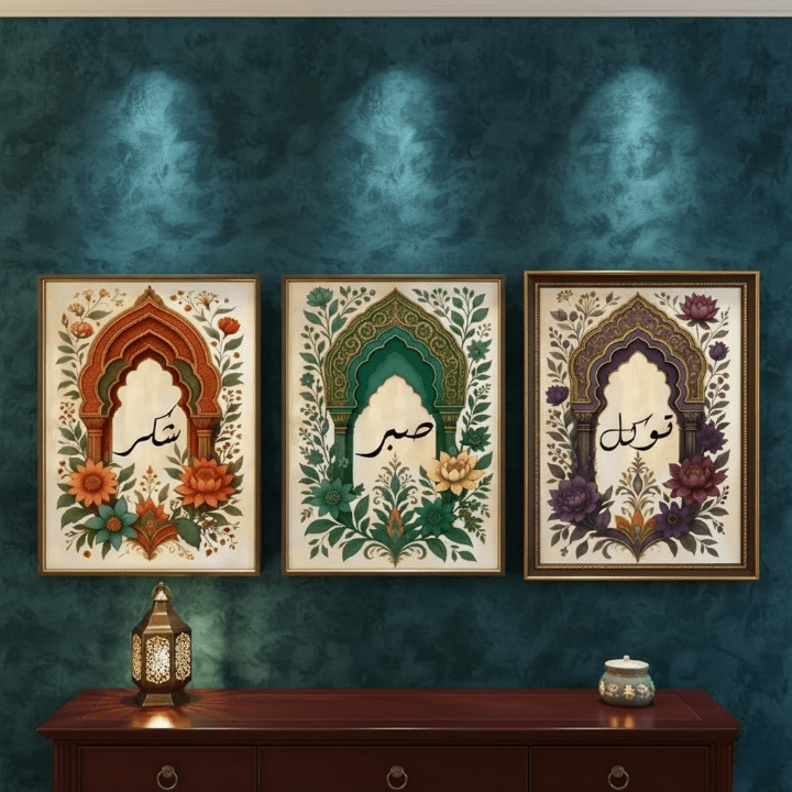 Tawakkul | Sabar | Shukar Wooden Sticky Wall Art – 3 Piece Islamic Motivational Frame - Image 2