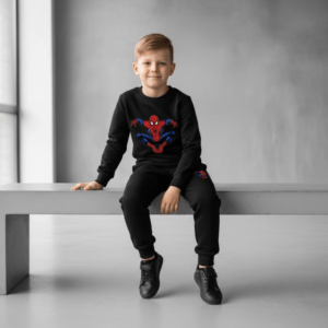 Kids Spider-Man Printed Black & Black Tracksuit Set