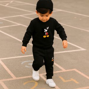 Black Mickey Mouse Printed Kids Tracksuit