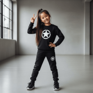 Kids Star Printed Black & Black Tracksuit Set