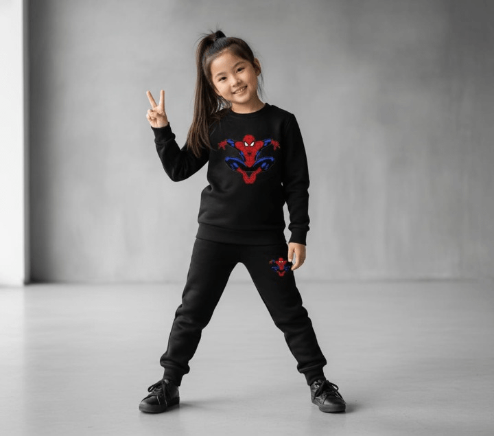 Kids Spider-Man Printed Black & Black Tracksuit Set - Image 3