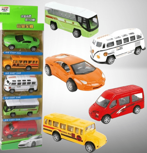 5-Piece Die Cast Metal Car and Bus Set