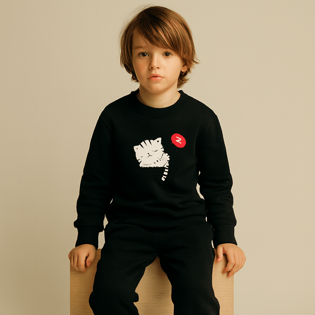 Black Cat Printed Kids Tracksuit - Image 2