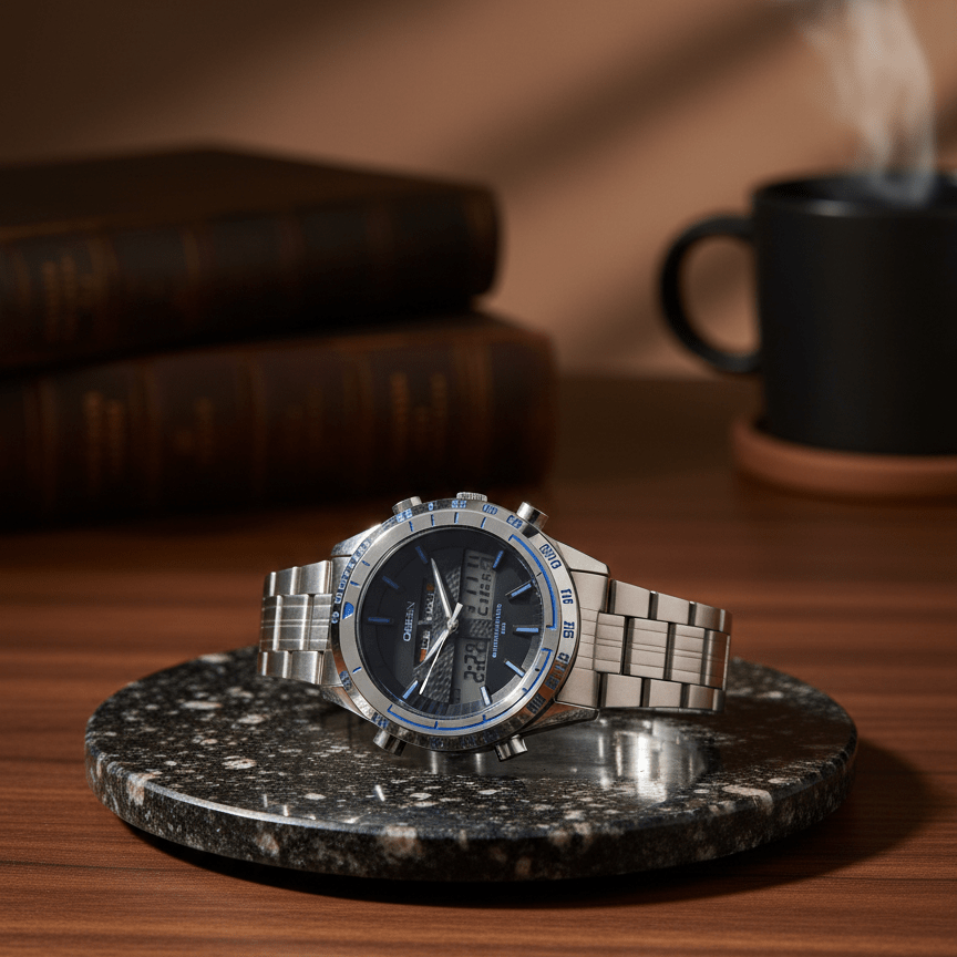 OHSEN Tactical Hybrid: Men’s Dual-Display Stainless Steel